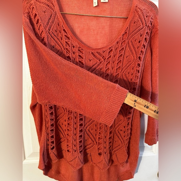 MOTH Anthropologie Senna Pullover Burnt Orange Pointelle Knit Scoop Neck Medium - Picture 4 of 10